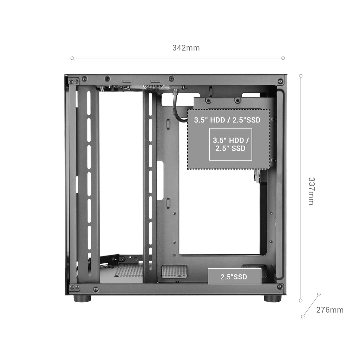 Mars Gaming MC-3TLITE, Caja Gaming MicroATX, Triple Cristal Templado Continuo, Ventilador FRGB Trasero 120mm, Estructura de Doble Cámara, Minitorre PC Compacta con Amplia Capacidad Interna, Blanco — view 5