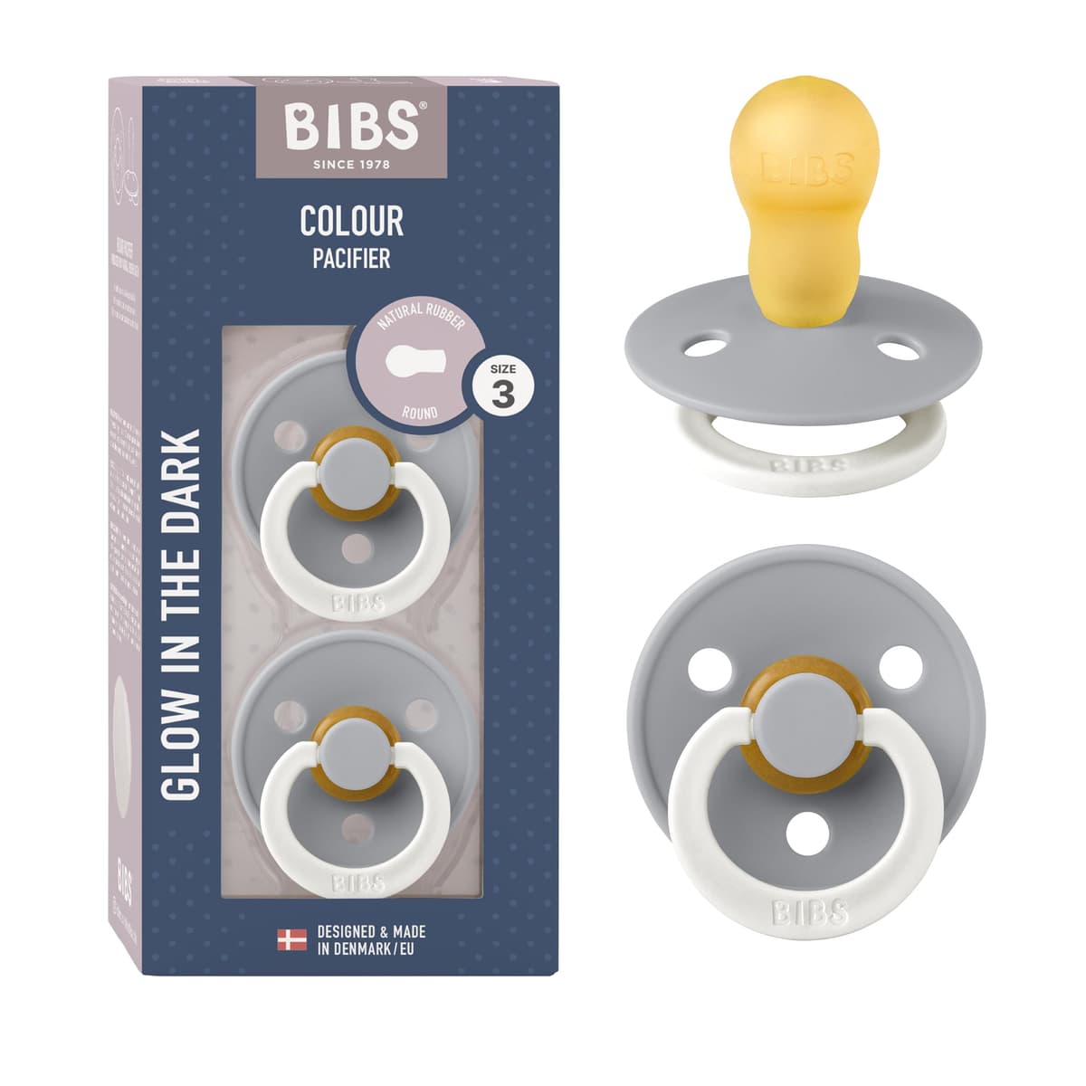 BIBS Colour Soother 2-Pack, BPA Free Dummy Pacifier, Round Nipple. Natural Rubber Latex, Size 2 (6-18 Months), Sky Blue/Steel Blue — view 31