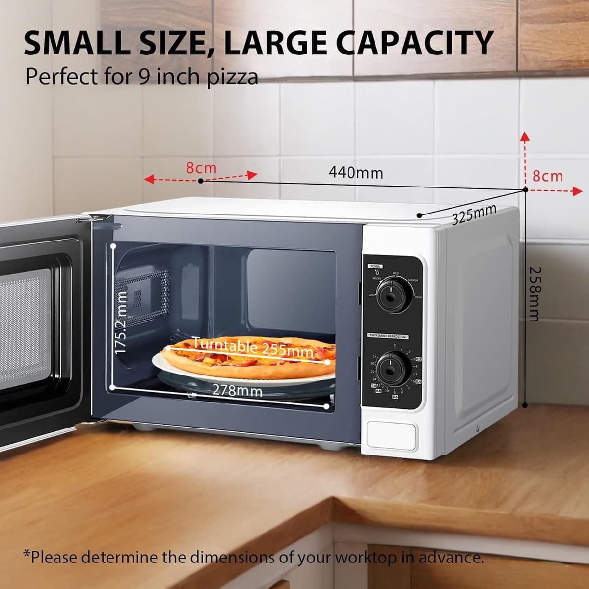 TOSHIBA 20 Liter 800W Manual Control Solo Small Microwave, Compact with 5 Power Levels, Automatic Defrost Function, Perfect for 9'' pizza, Clock and Timer, Easy Clean, White- MM-MM20P(WH) 20L Basic White — view 3