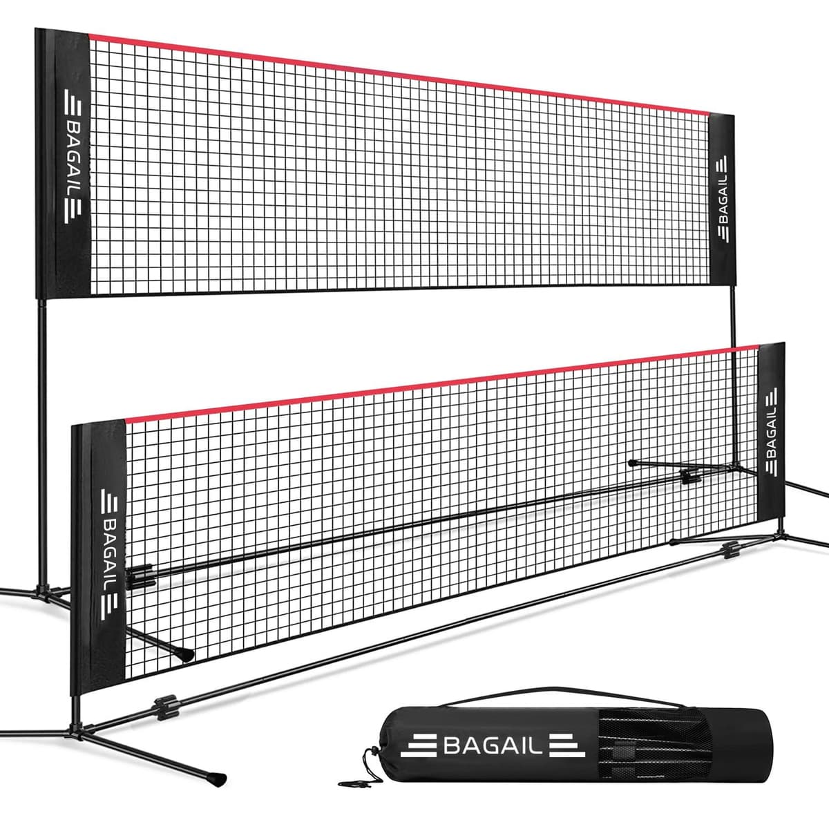 BAGAIL Red de Bádminton Plegable Hecha de Nailon con Soporte de Altura Regulable y Bolsa de Transporte, Fácil de Montar y Desmontar, Jugar al Tenis, Bádminton o Voleibol