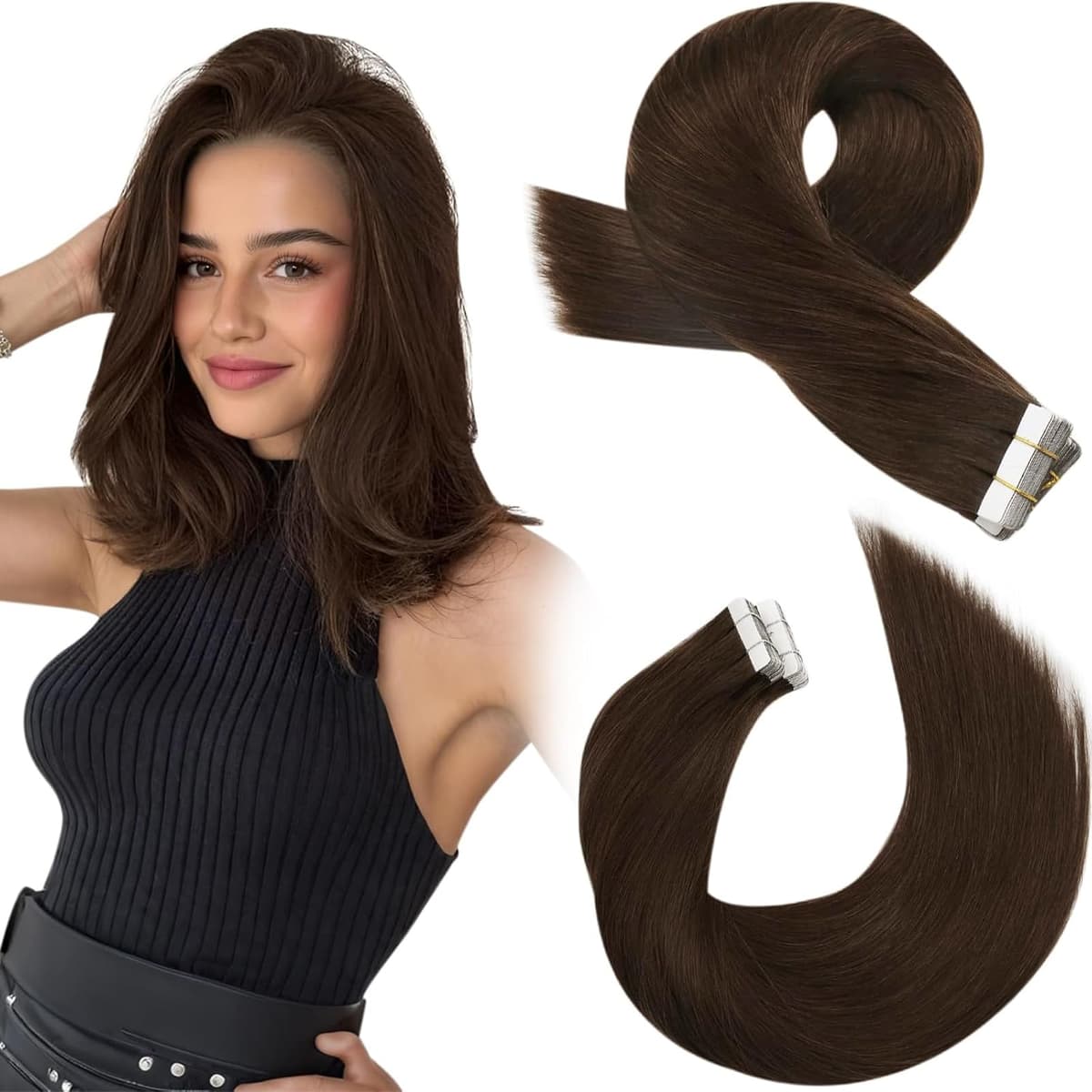 Moresoo Tape in Human Hair Extensions 20 Inch Highlight 50g/20pcs Tape in Hair Extensions Human Hair Ash Blonde with Platinum Blonde #P18/613 — view 42