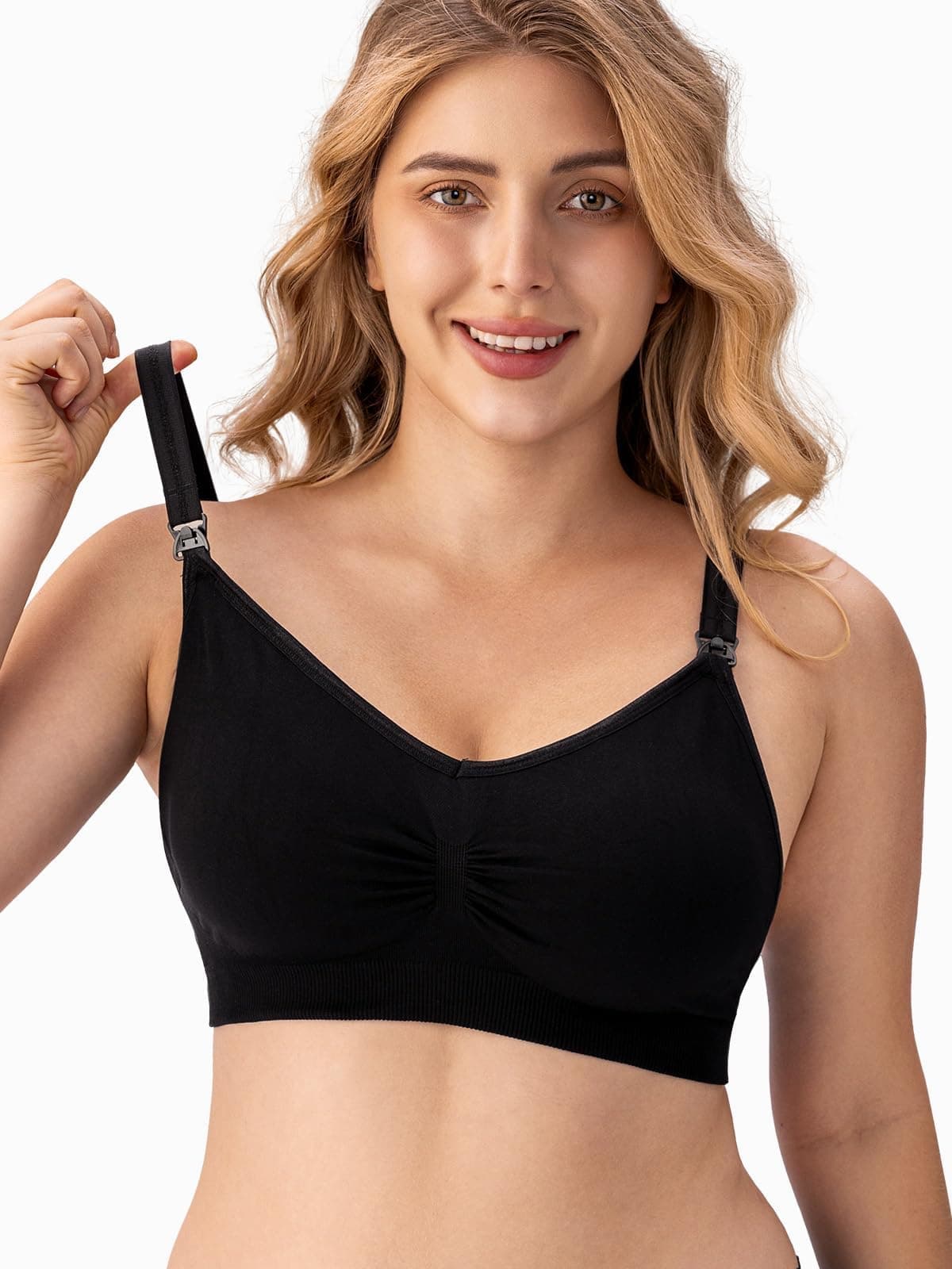 HBselect Sujetador de Lactancia de Maternidad de 2 Piezas Sujetador de Lactancia Sin Costuras con Extensiones de Sujetador Adicionales Lactancia Y SueñO Sin Aros para Mujeres — view 3