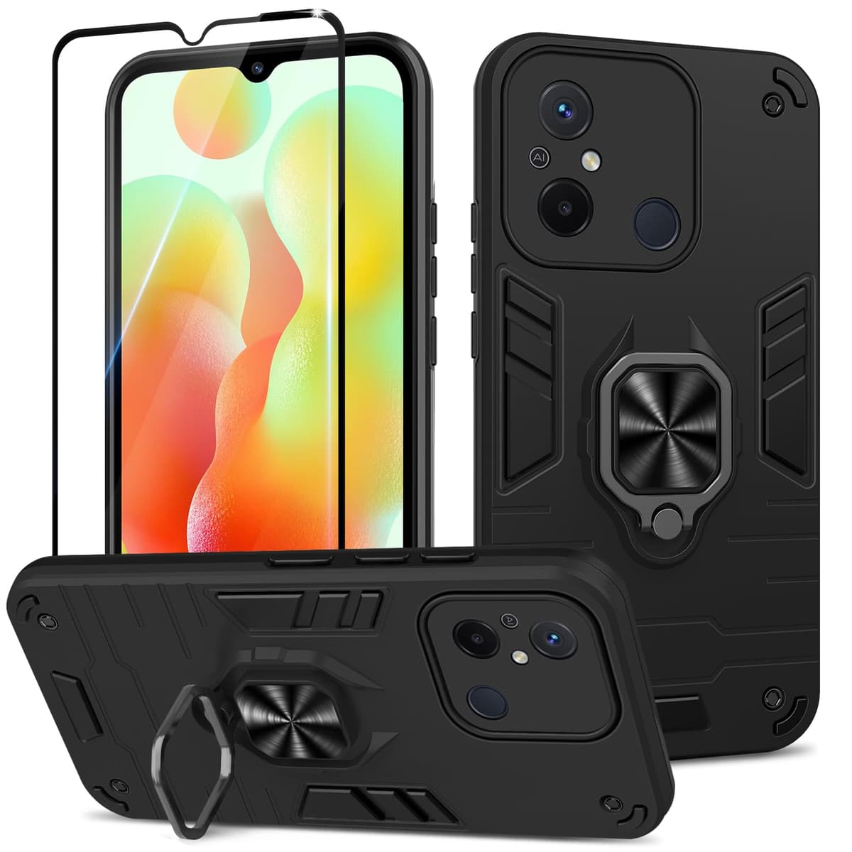 Funda para CMF Phone 2 Pro, Carcasa Antigolpes con Soporte anular metálico, Case Protectora de Grado Militar, Negro — view 509