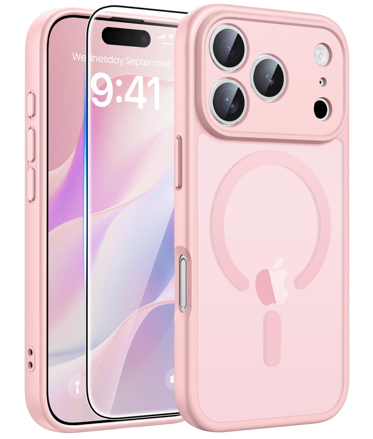FNTCASE for iPhone 17 Pro Case: [Compatible with Magsafe] Translucent Matte Cases with [Full Camera Protection] [Screen Protector] Military Grade Shockproof Protective Phone Cover - Light Pink