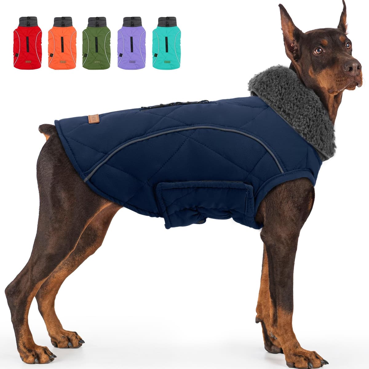EMUST Dog Coats Winter, Thick Dog Clothes for Medium Dogs Boy, Coats for Dogs Winter with Harness Hole, Dog Coats for Cold Weather, Red, M — view 9