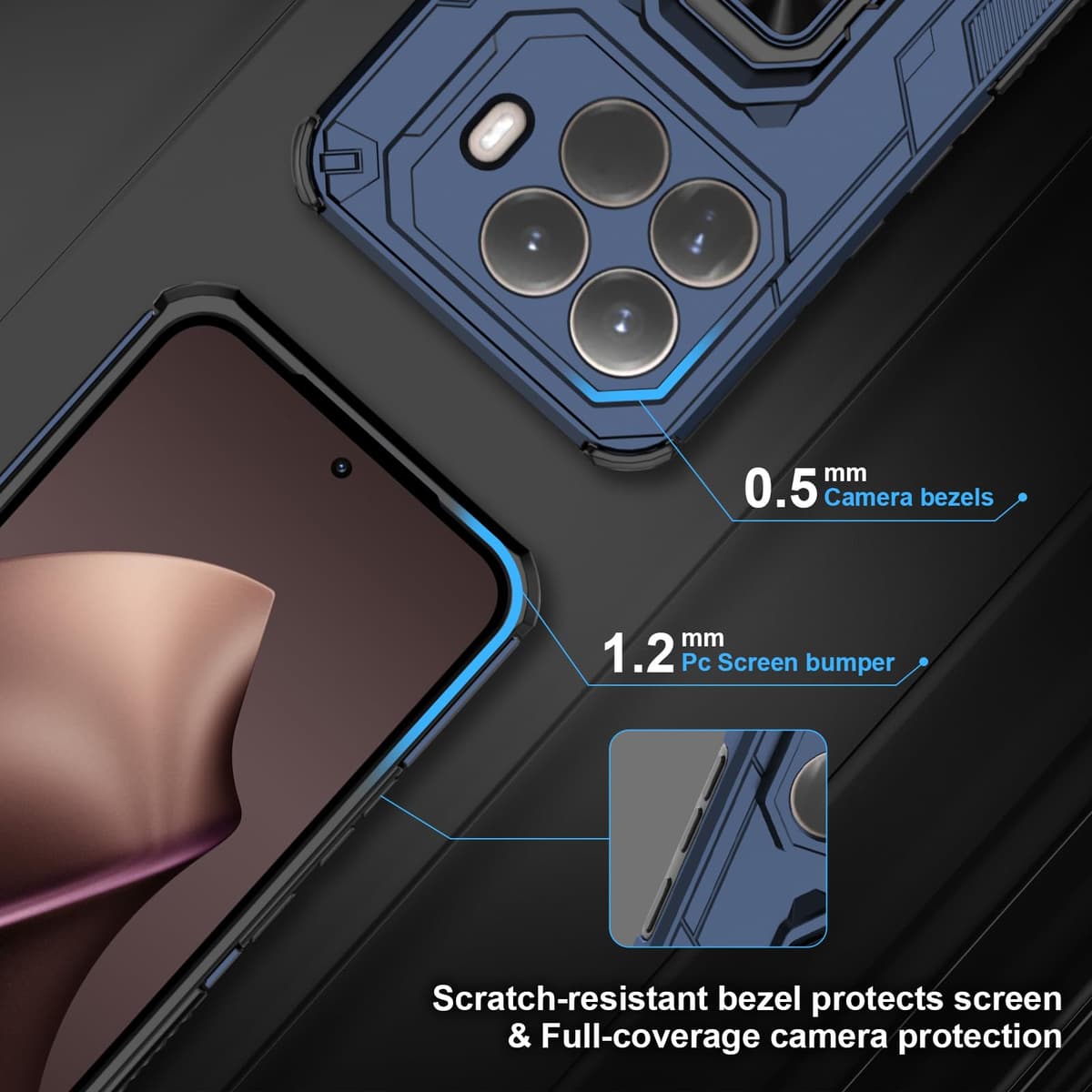 Funda para CMF Phone 2 Pro, Carcasa Antigolpes con Soporte anular metálico, Case Protectora de Grado Militar, Negro — view 1543