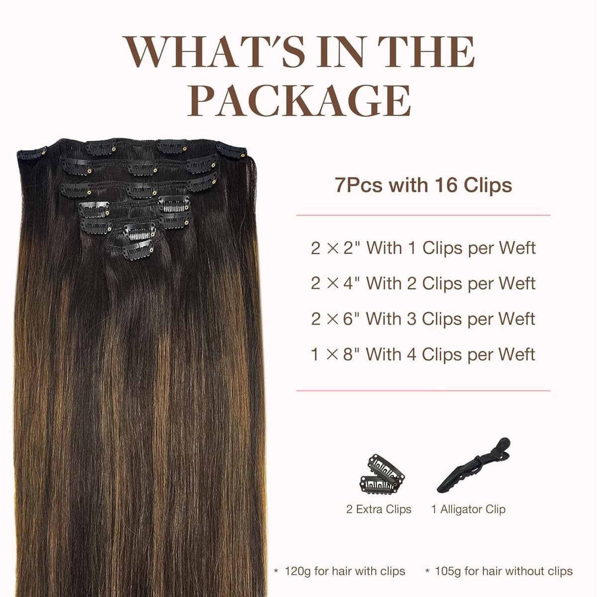 GOO GOO Clip in Hair Extensions Human Hair, 18inch 150g 9Pcs, #2 Dark Brown, Hair extensions for women, Human Hair Extensions Clip in — view 171