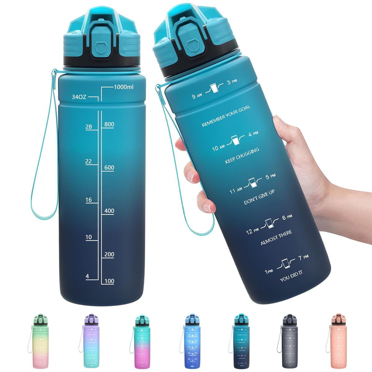 ZOUNICH Botella Agua Deporte, Botella Agua Niños sin BPA Reutilizable Plástico Tritan - 500 ml / 700 ml / 1 l, Cantimploras para Te con Filtro, para Infantil, Gimnasio, Bicicleta — view 36