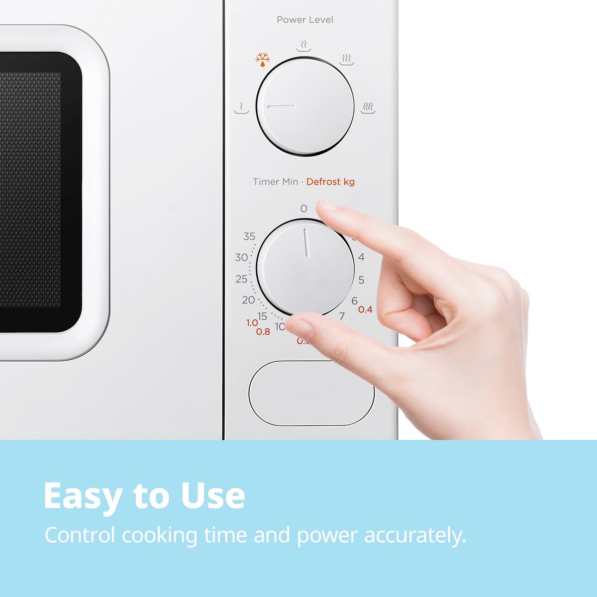 COMFEE' 700W 20L White Microwave Oven With 5 Cooking Power Levels, Quick Defrost Function, And Kitchen Manual Timer - Compact Design CM-M202CC(WH) — view 4