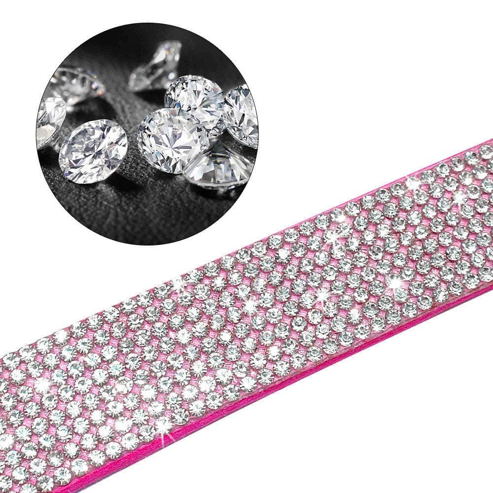 Cute Dazzling Sparkling Elegant Fancy Soft Suede Leather Bling Rhinestone Crystal Jeweled Pet Cat Dog Puppy Collar Dog Leash Combo Set (M, Hot Pink) — view 4