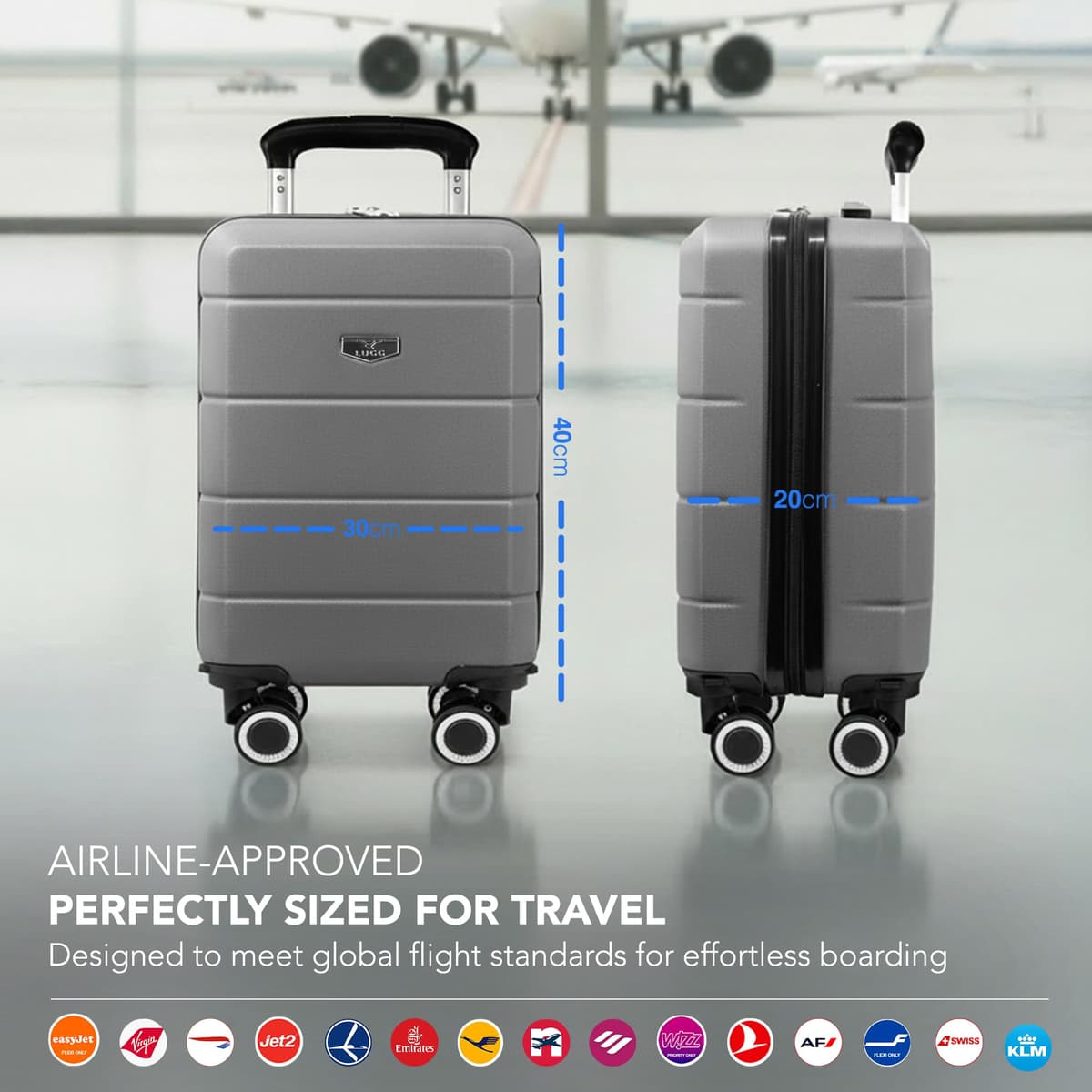 LUGG - Jetset 40cm Suitcase - 40x30x20cm- Ryanair Compatible - Underseat Size - Hard Shell ABS - Spinner & Removable Wheels - Lightweight Travel Luggage- Gunmetal — view 2