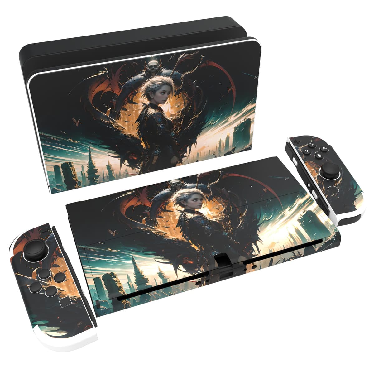 playvital Full Set Protective Stickers for Nintendo Switch OLED Model, Customized Vinyl Decal Skins for Switch OLED Console & Joycon & Dock & Grip - Nebula Galaxy — view 9