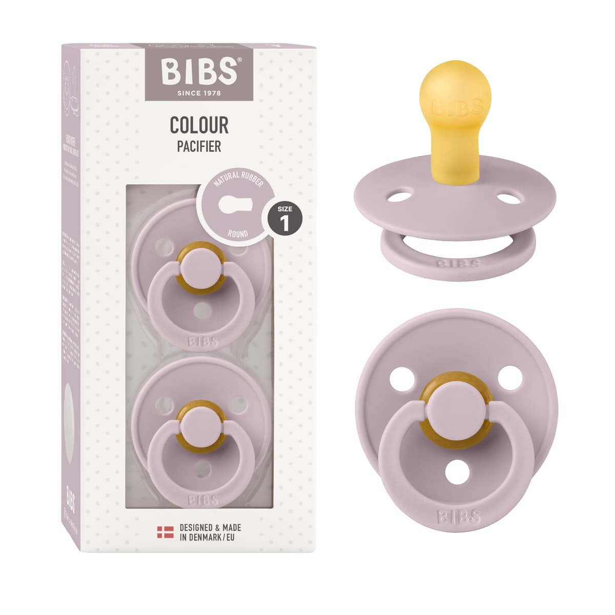 BIBS Colour Soother 2-Pack, BPA Free Dummy Pacifier, Round Nipple. Natural Rubber Latex, Size 2 (6-18 Months), Sky Blue/Steel Blue — view 95