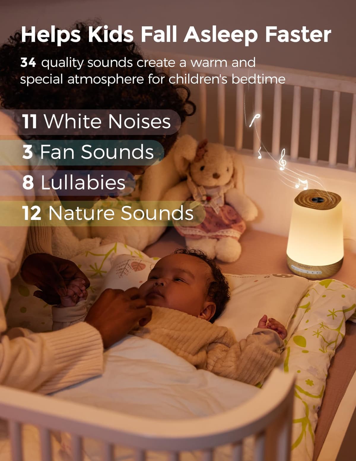 Baby Sound Machine, Momcozy White Noise Machine for Baby Sleeping with Night Light, Toddler Sleep Trainer with 34 Soothing Sounds, Timer, App Remote Control, Personal Sleep Routine(Wood Grain) — view 3