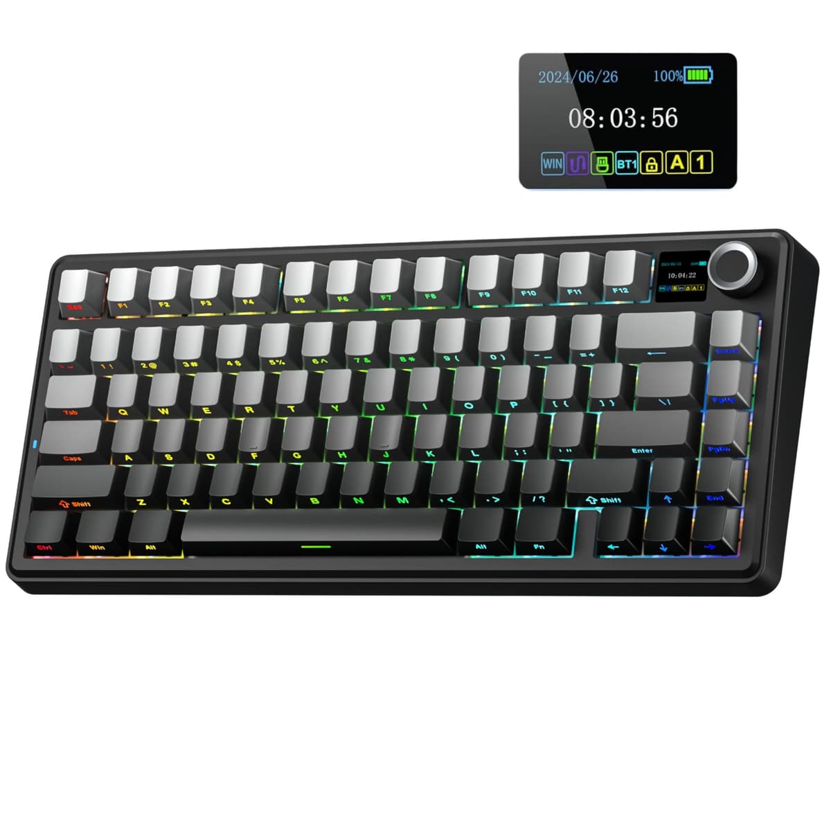 AULA F75 75% Wireless Mechanical Keyboard,2.4Ghz/Type-C/BT5.0 Gaming Keyboards,Advanced Structure,RGB Backlight,Hot Swappable Custom Keyboard for PC/Mac (Cool Black) — view 9