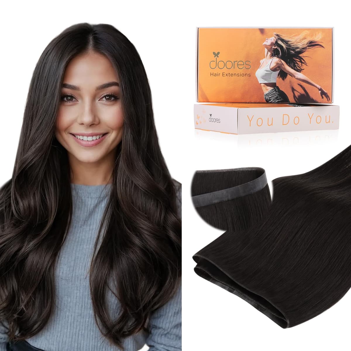 DOORES Tape in Hair Extensions Human Hair, Balayage Dark Brown to Chestnut Brown 50g 20pcs 18 Inch, Human Hair Extensions Natural Remy Straight Skin Weft — view 77