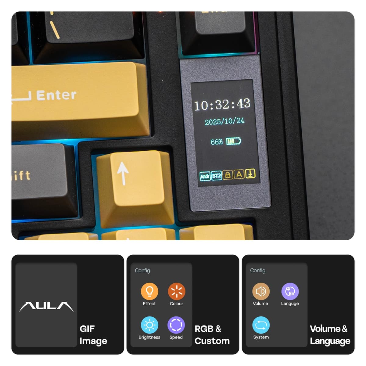EPOMAKER X Aula EA75 MAX Teclado Mecánico Inalámbrico para Juegos con Pantalla y Perilla, 5000mAh, Hot-Swap, RGB, Teclas PBT,Gasket Suave, Teclado Mecánico del 75%,Formato US (Negro, Silent Switch) — view 3
