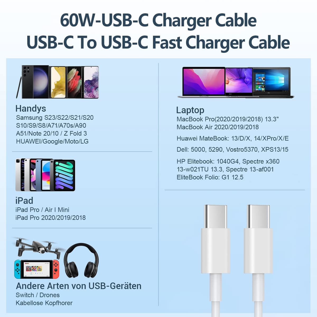 iPhone 17/16/15 Charger Cable 60W,2Pack 1+1.8M Apple USB C to USB C Fast Charging Cable for iPhone17/16/15/15 Plus/15 Pro/15 Pro Max, iPad Pro/Air/Mini,Mac white 2 — view 6