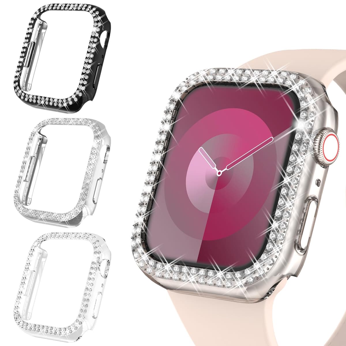 WINGLE Compatible with Apple Watch Screen Protector 38mm Series 3 2 1, Women Shiny Diamond Cover with Tempered Glass Screen Protector for apple watch Case 38mm, Clear — view 20