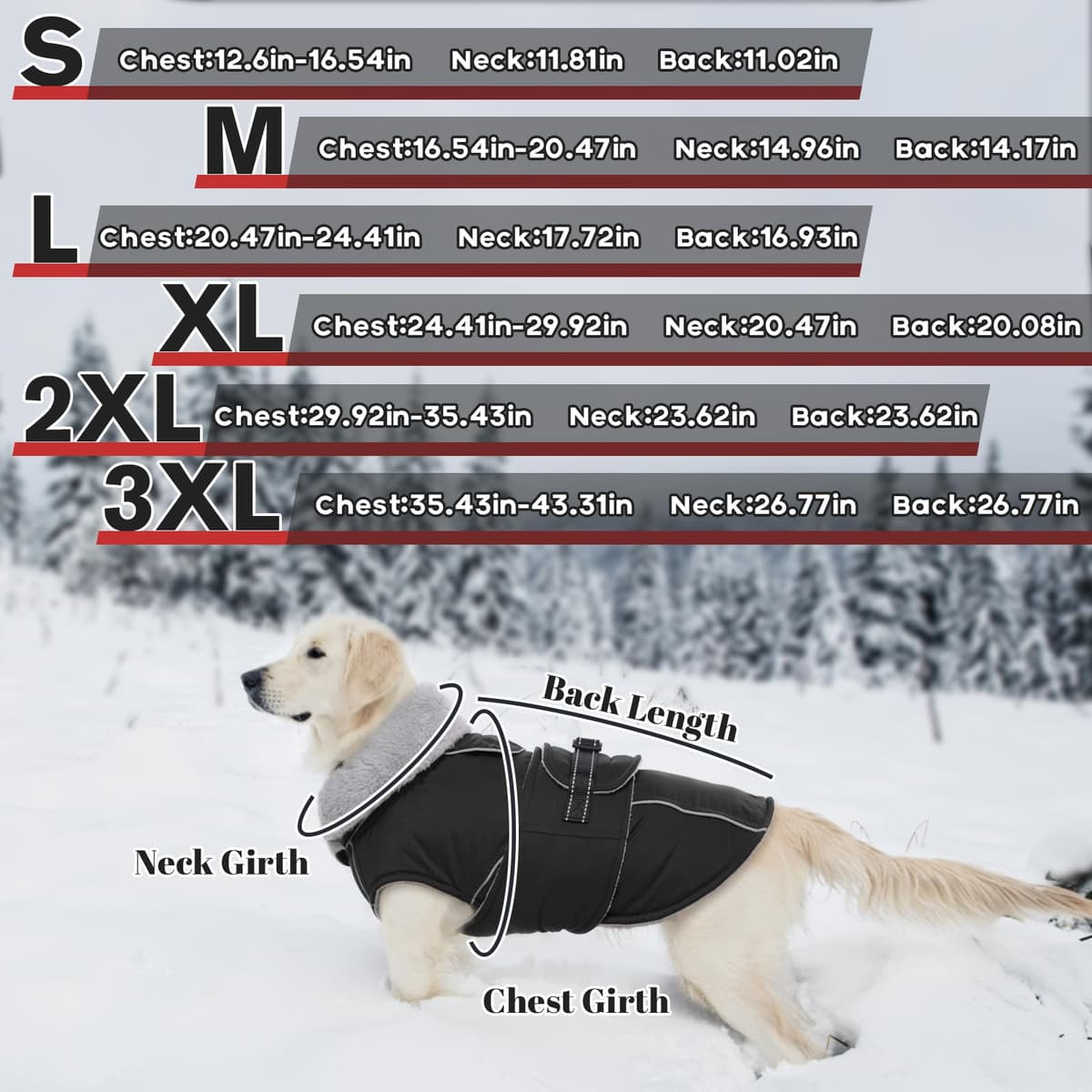Lelepet Warm Coats and Jackets for Dogs, Waterproof Winter Dog Coat for Cold Weather, Reflective Dog Puffer Jacket, Fleece Lining Pet Coat with Harness Hole for Large Dogs, Black 2XL — view 4