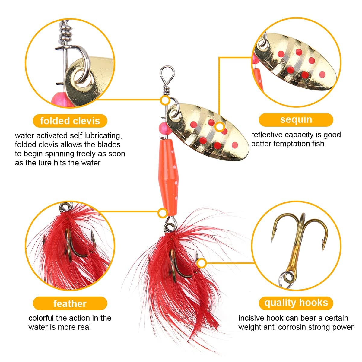 Vicloon Señuelos de Pesca Kits con Ganchos Cebos Cebo de Pesca Señuelos De Cucharilla de Pesca Spinner Cebo para la Trucha,Lucio Perca Trucha Pike Salmon Bass — view 4