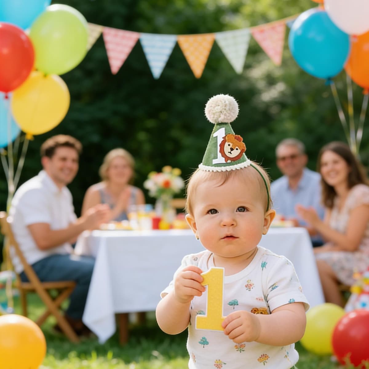 1st Birthday Decorations,1st Birthday Hat, Jungle Themed Soft Cone Party Hat, Adjustable Baby Party Hats, for 1 Year Old Birthdays Decorations And Photo Props — view 5