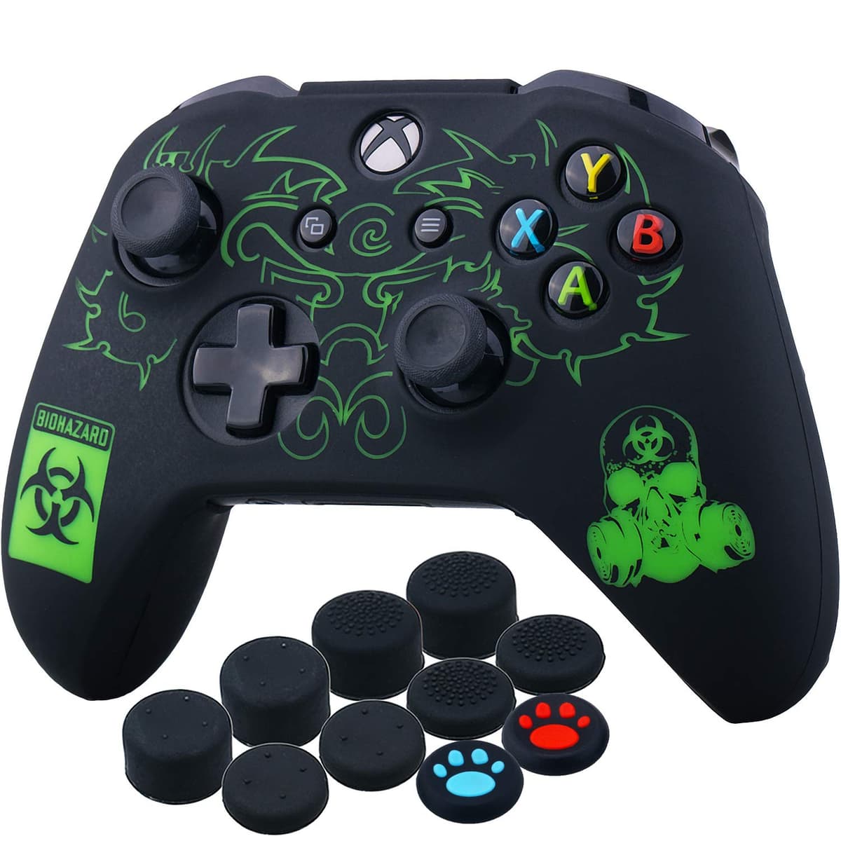 Yorha Impresión Caucho de Silicona Funda Skin Case Carcasas Piel para Xbox One S/X Mando Controller x 1 (Calavera comica) con Agarres para el Pulgar Thumb Grip Pro x 8 — view 17