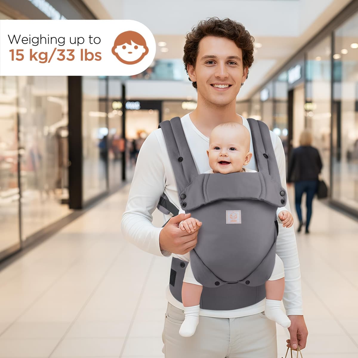 GAGAKU Baby Carier - Portabebés ligero y ergonómico para niños pequeños de 7 a 33 libras, suave y transpirable 4 en 1 con soporte para la cabeza, fácil de llevar, comodidad manos libres, color gris — view 5