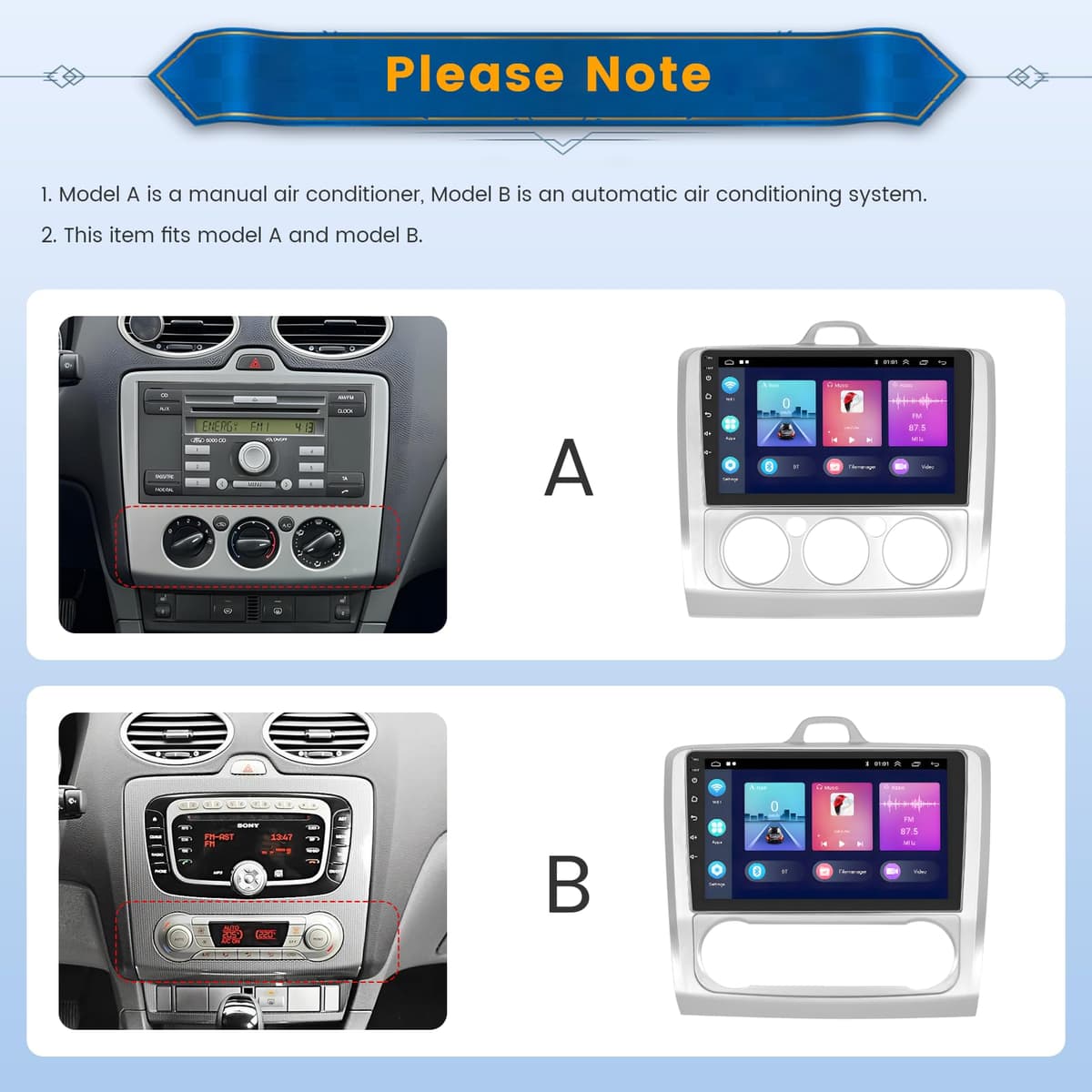 Inefala 2+64G Android 15 CarPlay Radio para Ford Focus 2004-2011, Pantalla Táctil de 9 Pulgadas con Inalámbrico CarPlay y Android Auto, Soporte Navegación GPS Mirror Link Bluetooth RDS AHD Wi-Fi DSP — view 3
