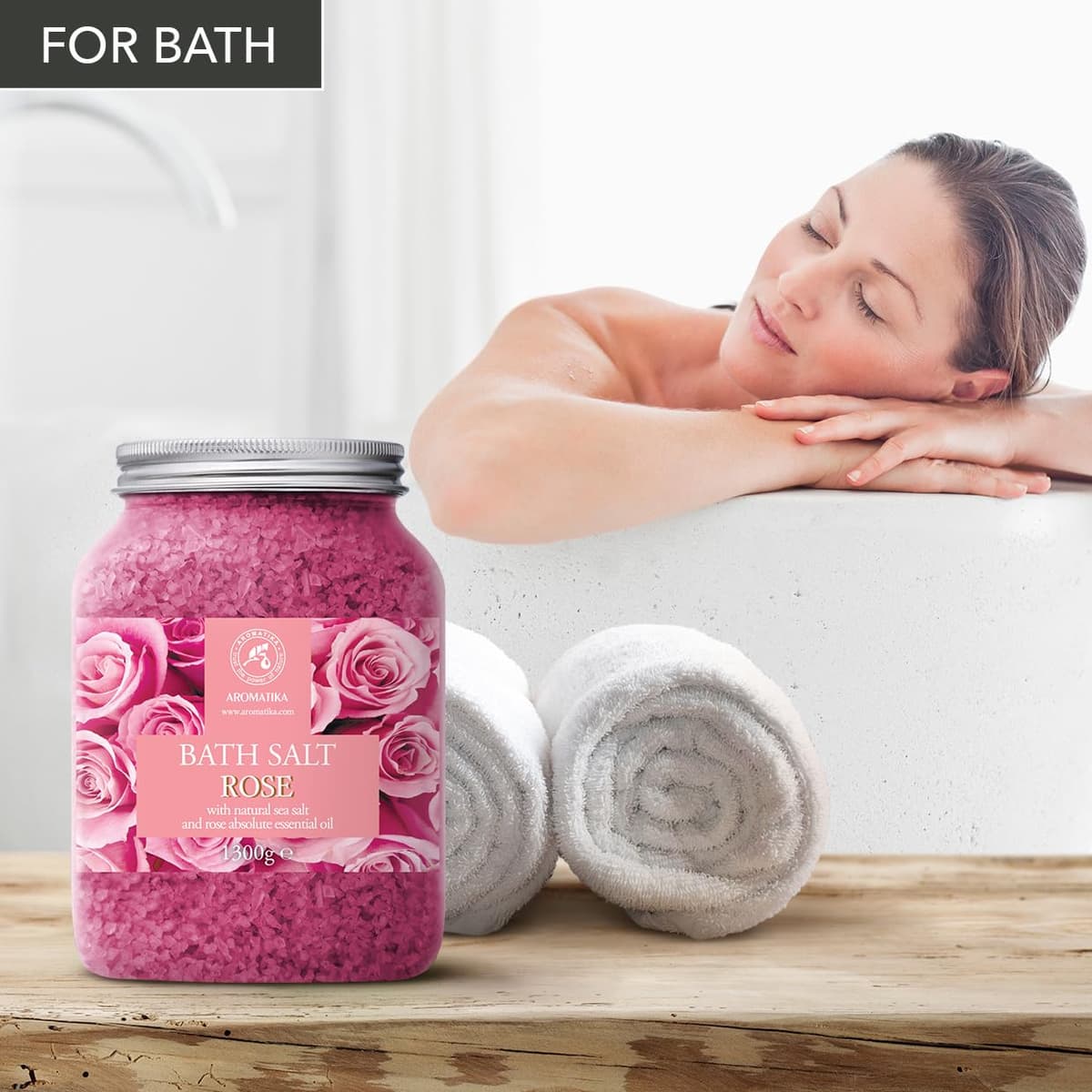 Rose Bath Salts 1300g - Natural Rosewood Oil & Rose Extract - Best for Relaxing - Good Sleep - Beauty - Bathing - Body Care - Wellness - Relax - Aromatherapy - Spa - De-Stress Bath Salts — view 4
