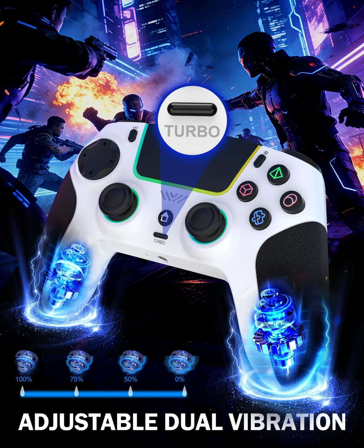 SFGSUP Wireless Controller for PS5/PC/MAC/iOS/Android/Steam Deck, With Hall Effect Joystick&Trigger/8 RGB Lighting/Turbo/Dual Vibration/Programmable/Headset Jack/Touchpad/1500 mAh Battery, White&Black — view 5