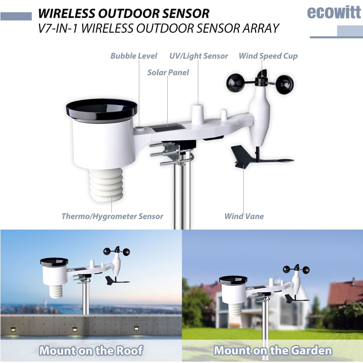 Ecowitt Estación meteorológica inalámbrica Wi-Fi - Pronóstico meteorológico digital con pantalla TFT de 7 pulgadas, indicador de lluvia, anemómetro, pasarela para ecosistema Ecowitt, HP2551 — view 5