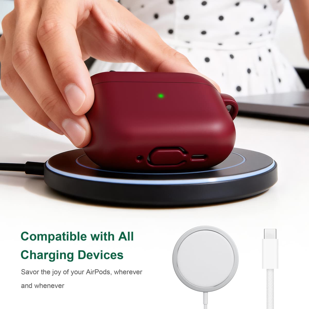R-fun Funda para AirPods Pro 3 (2025), Funda Protectora de Silicona Suave Compatible con Apple AirPods Pro 3 generación para Mujeres y Hombres, con Kit de Limpieza/Llavero, Rojo Vino — view 5