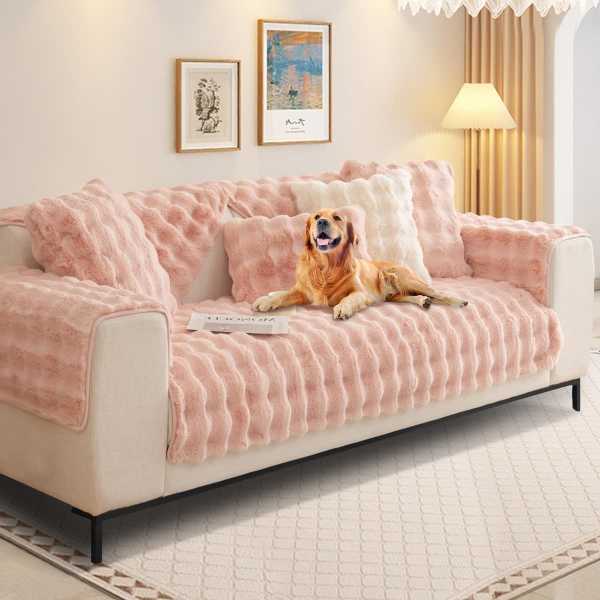 SHANNA Thick Rabbit Plush Sofa Cover 1 2 3 Seater, New Universal Non-Slip Corner Sofa Cover L Shape Super Soft Faux Fur Sofa Slipcovers for Living Room(Grey, 70 * 180cm Seater Cover) — view 11