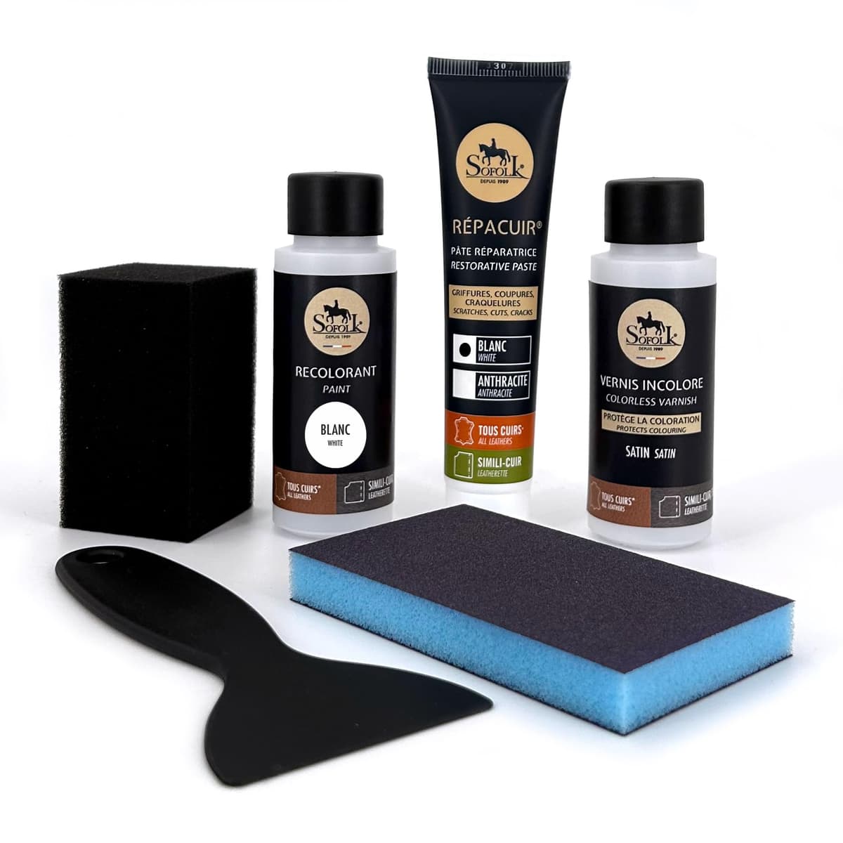 SOFOLK Kit de renovación de Cuero y Polipiel: reparación + Pintura + Pintura Protectora - Volante, Asiento de Coche, sillón, Zapatos (6-Off-White) — view 28