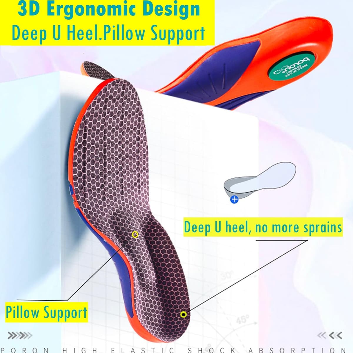 Goofort Plantar Fasciitis Arch Support Gel Insoles for Men & Women, 7-Times-Shock-Protection with 3D-Xpain™ -PORON®, Orthotic Work Boot Insoles for Flat Feet, Heel Pain Relief & All-Day Comfort — view 5