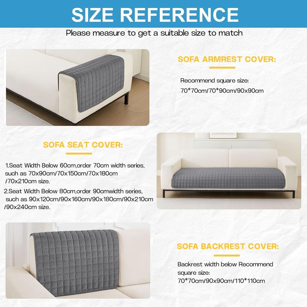 LINGKY Soft Flannel Sofa Covers Washable - Sofa Cushion Covers, Non-Slip Sofa Cover 1 2 3 Seater Couch Covers for Sectional Sofa, Sofa Slipcovers L Shape Furniture Protector (Grey, 70x70cm) — view 4