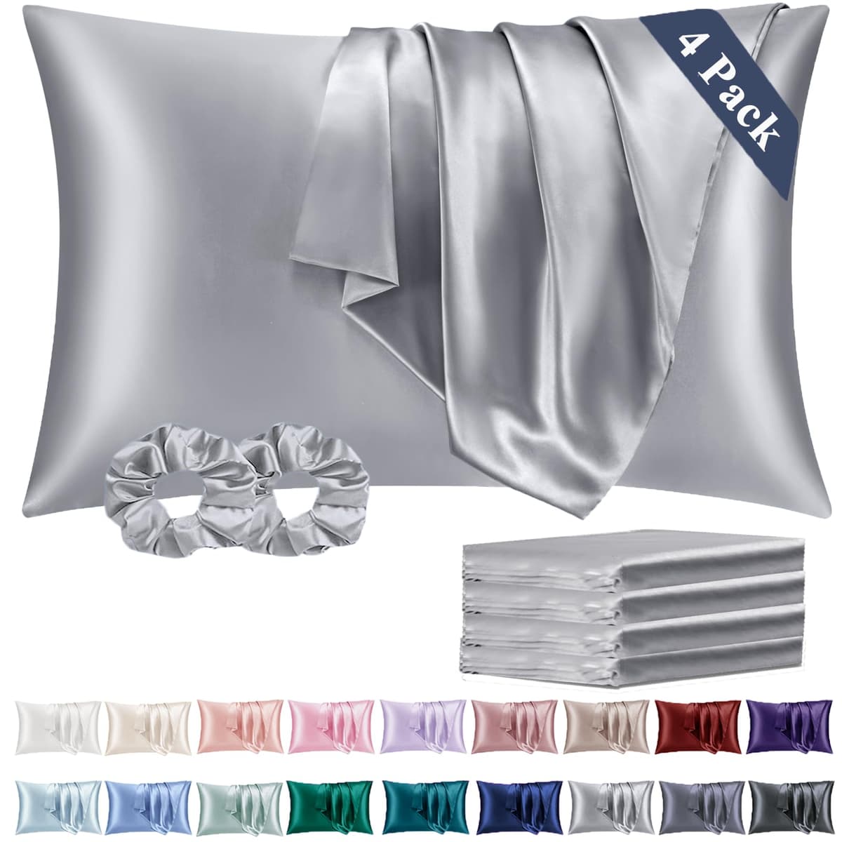 Vielit 2 Pack Satin Pillowcase for Hair and Skin Cooling,Soft as Silk Pillowcase for Hair and Skin,Easier Care than Silk Pillow Case Beige 50x75cm Gifts for Women Envelope & 2 Scrunchies — view 69