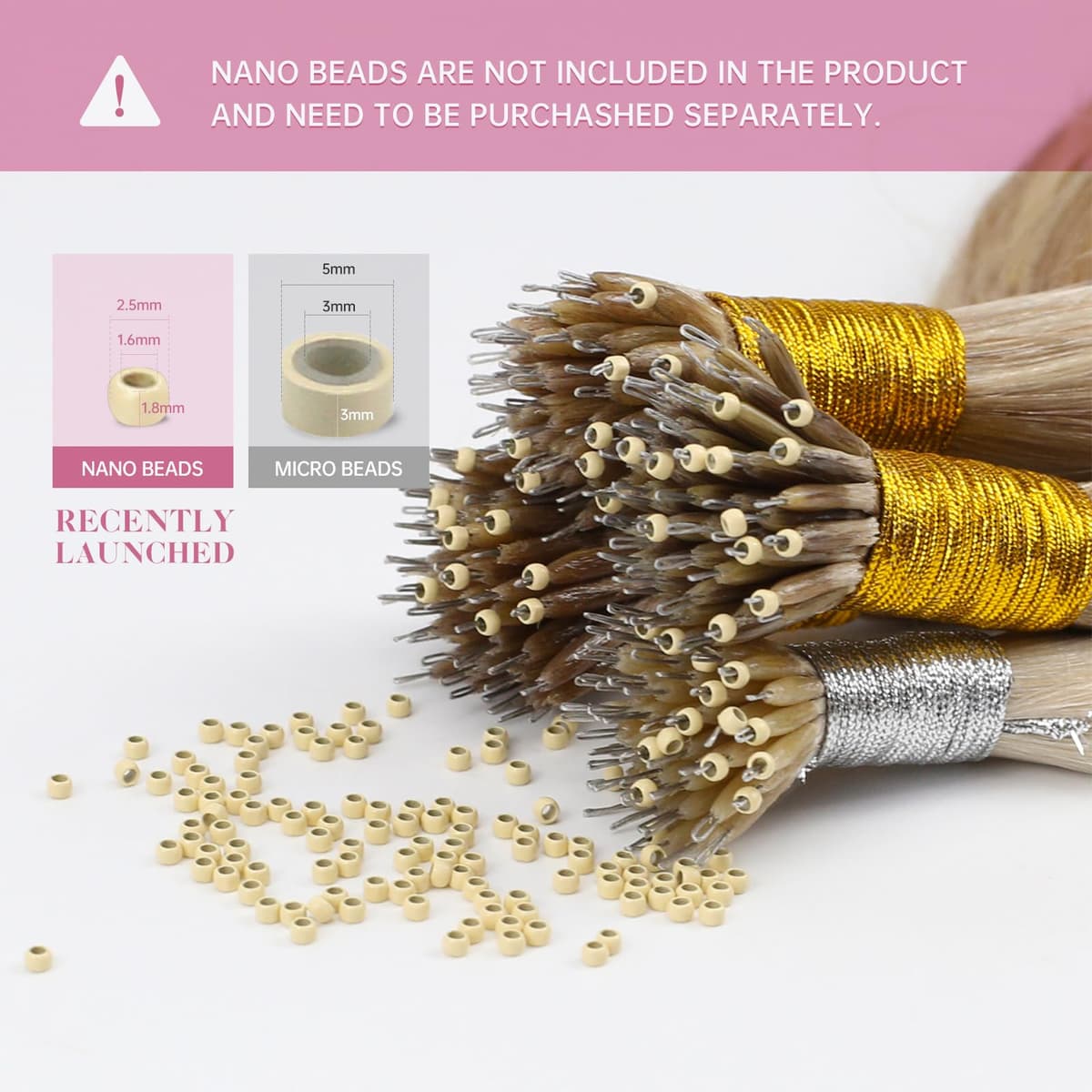 YoungSee Nano Hair Extensions Blonde 16inch Nano Beads Hair Extensions Warm Ash Blonde Highlight Bleach Blonde Nano Ring Hair Extension Highlight for School Soft Cold Fusion 50s 50g — view 5