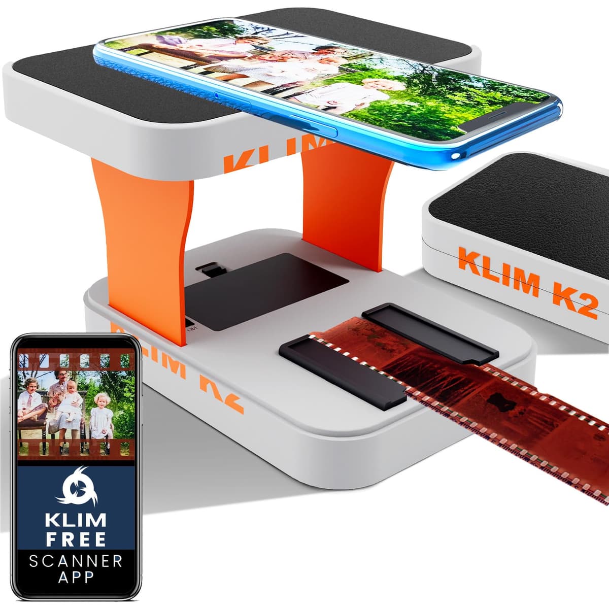 KLIM K2 Escaner Negativos 35mm - App Gratuita - Escáner de Positivos, Escaner de Diapositivas, Visor Diapositivas, Digitalizador Negativos - El Mejor escáner para Fotos Antiguas - Naranja y Gris