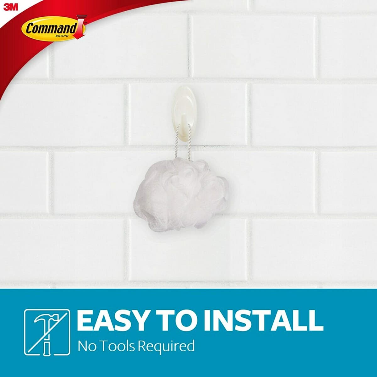 Command Bath Designer Hooks, White, Water Resistant - 2 Medium Hooks and 4 Adhesive Strips - Hang Towels, Robes and Other Bathroom Accessories - Ideal to Avoid Drilling Through Tiles — view 3