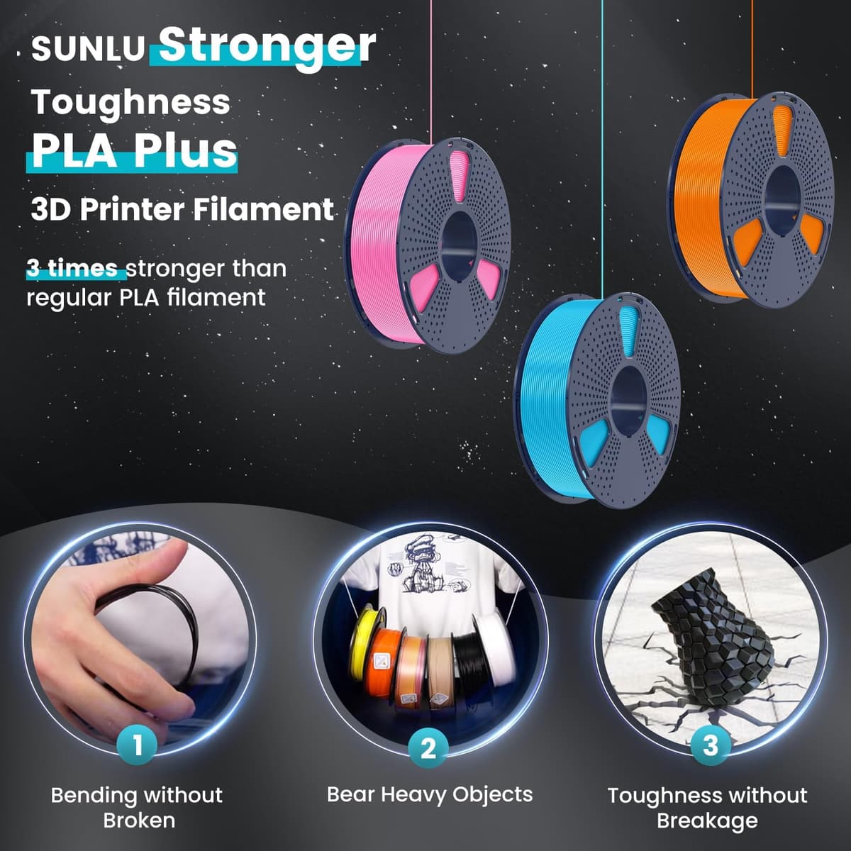 SUNLU Pack de 16 Colores Filamento PLA Plus, Filamento PLA+ Multicolor para Impresoras 3D 1.75mm, Embalado al Vacío Individualmente, 0.25kg/Bobina, Total 4kg, 16 Bobinas​ — view 6