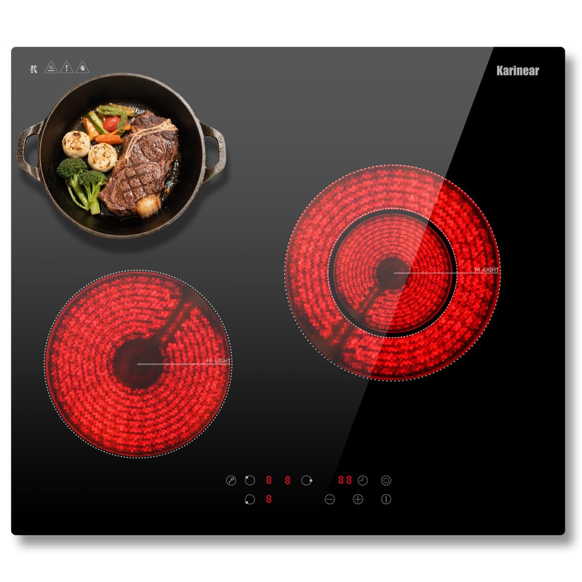 Karinear Placa Vitrocerámica 4 Fuegos, 60cm Placa Cocina con a Ampliar Placa Cocción Eléctrica, Vitroceramica Encastrable 6600W, Control Temporizador, Sin Enchufe — view 8