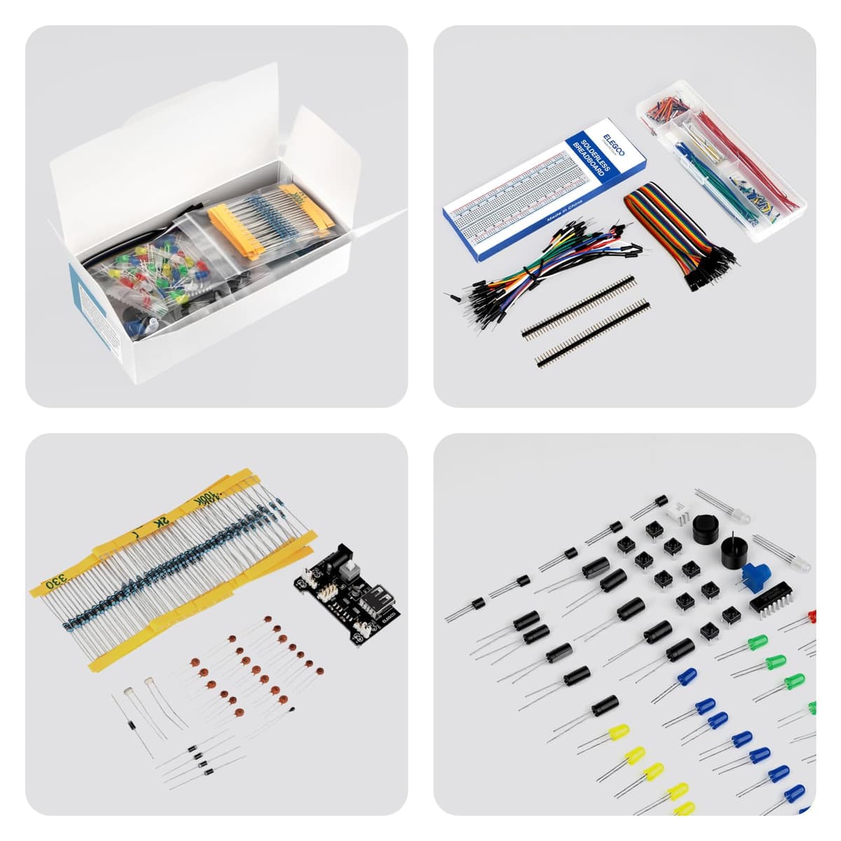 ELEGOO Kit Mejorado de Componentes Electrónicos con Módulo de Alimentación, Placa de Prototipos (Protoboard) de 830 Pines, Cables Puente, Potenciómetro, STM32, Raspberry Pi, para Arduino IDE — view 4