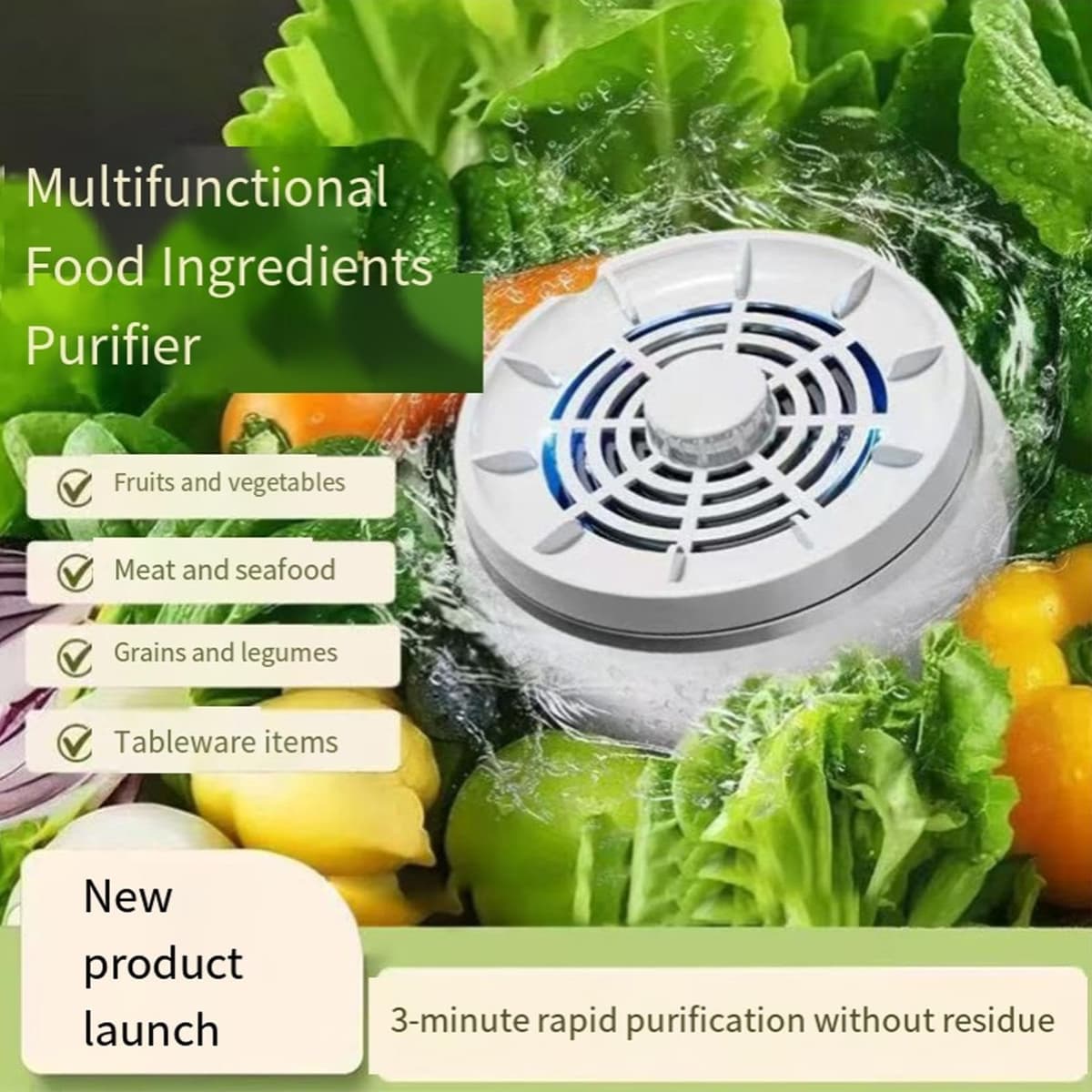 Fruit and Vegetable Washing Machine, Portable Fruits Food Purifier, Automatic Vegetable Fruit Cleaner Washer, Vortexs Technology to RemovePesticides, for Home Kitchen Cooking Use — view 3