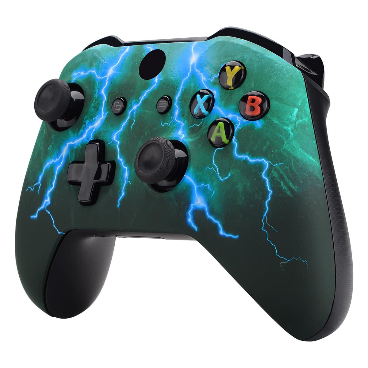 eXtremeRate Green Storm Thunder Patterned Front Housing Shell Case, Soft Touch Faceplate Cover Replacement Kit for Xbox One S & One X Controller (Model 1708) — view 5