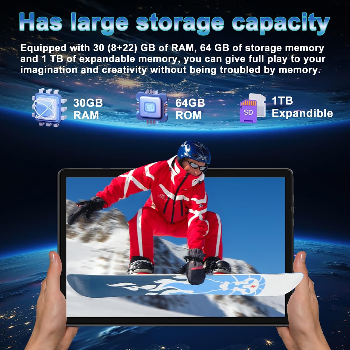 DMOAO Tablet 10 Pulgadas Android 15 con Gemini AI, 30 GB RAM + 2 TB ROM Expansión, 5G WiFi, GPS, Widevine L1, Octa-Core, BT 5.0, 6000mAh, USB-C, FHD Tablet con Teclado+ Ratón + Funda, Negro — view 4