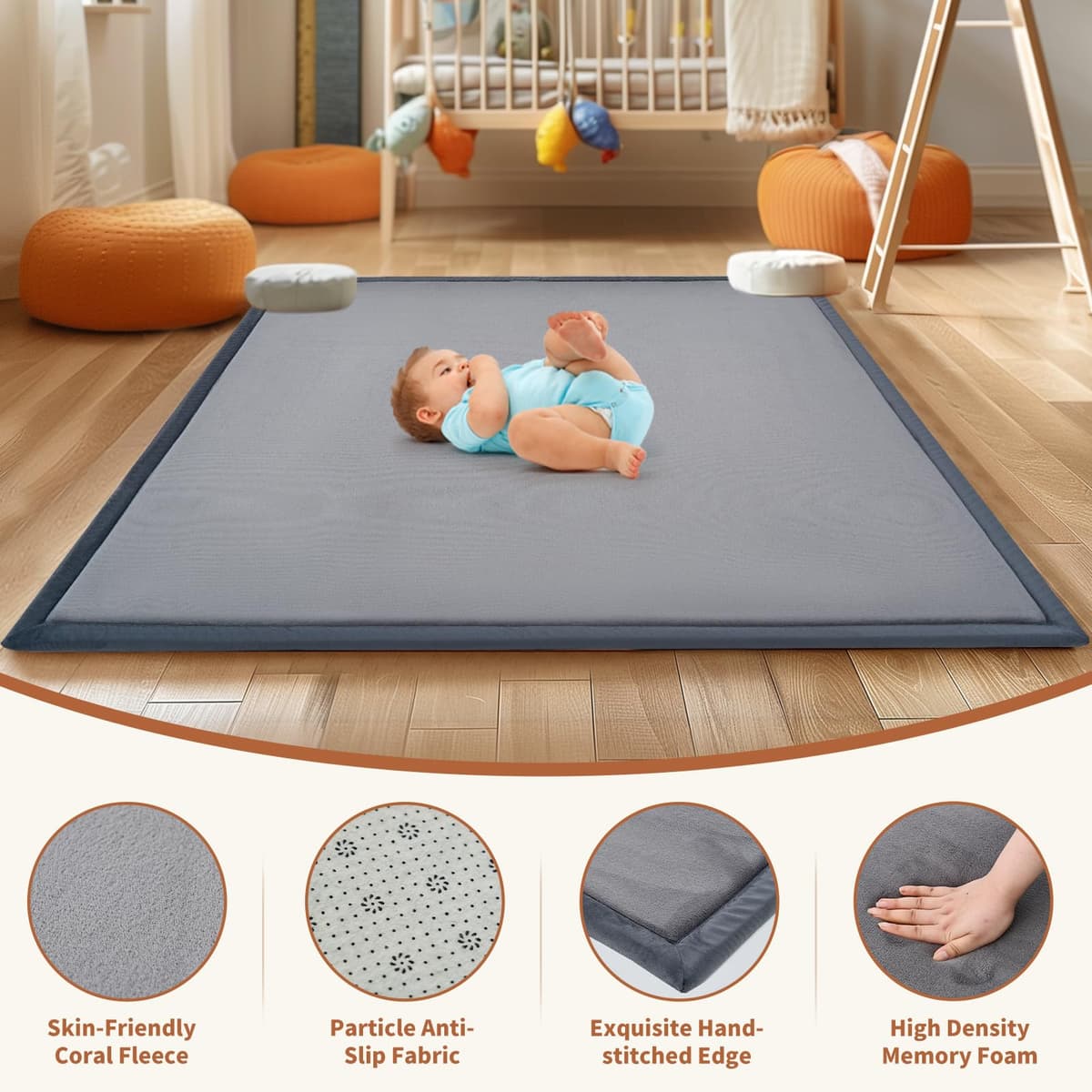 SUNYRISY 3.5cm Thick Baby Play Mat for Floor, 150 x 180 cm Foam Floor Padded Playmats for Babies, Soft Foldable Baby Rug Kids Playpen Mat for Crawling & Playing, Non-Slip Bottom — view 3