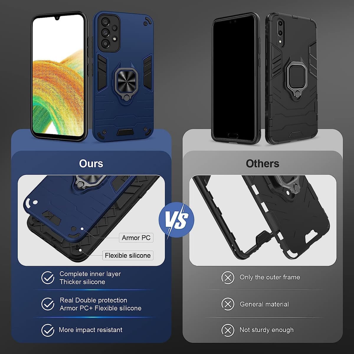 Funda para CMF Phone 2 Pro, Carcasa Antigolpes con Soporte anular metálico, Case Protectora de Grado Militar, Negro — view 223