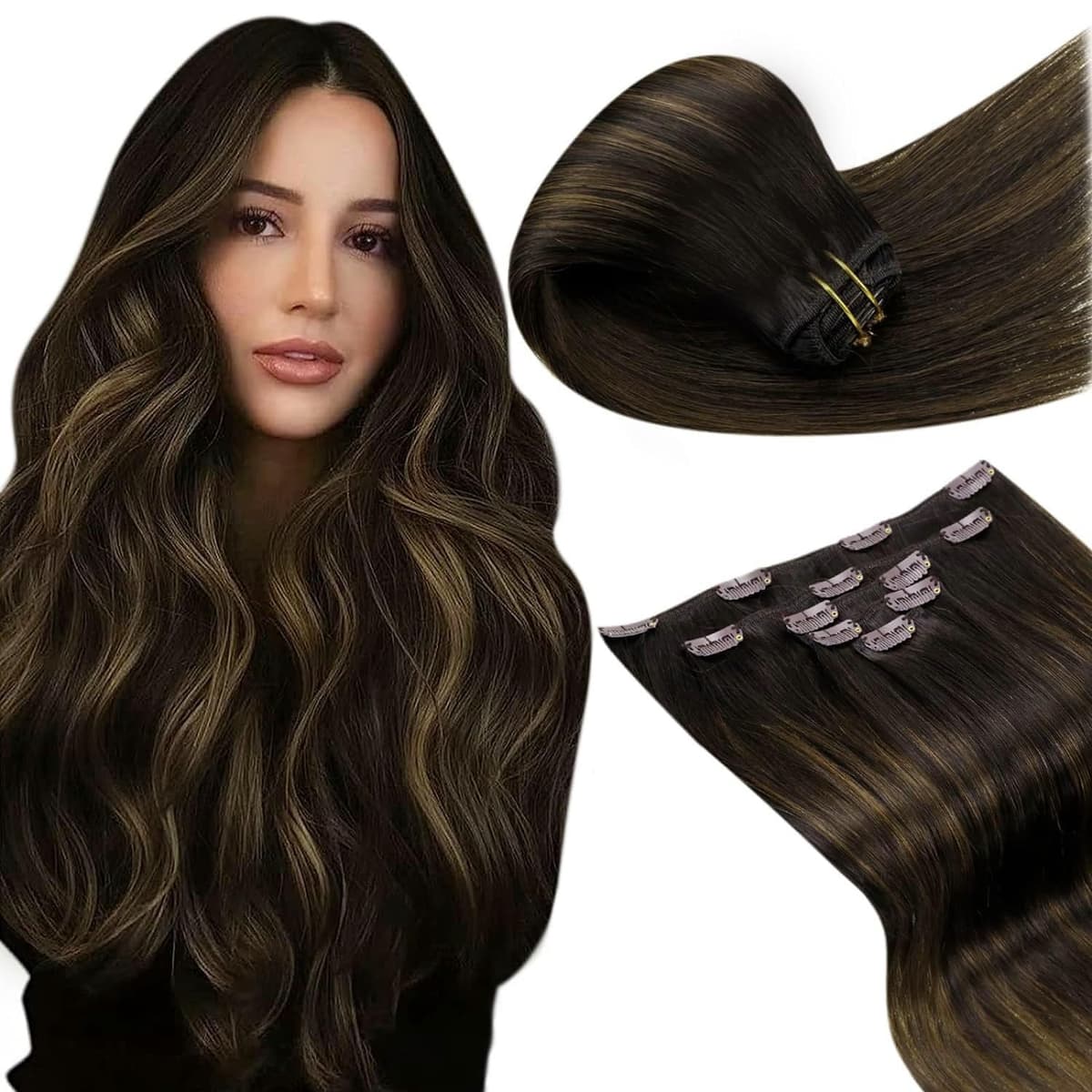 LaaVoo Hair Extensions Clip in Real Human Hair Brown Clip in Hair Extensions Dark Brown Remy Straight Hair Full Head Double Weft 80g 5pcs 14 Inch #4 — view 22
